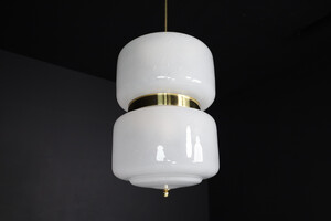 Modern Frosted Glass and brass pendant, Czechia 1970s Mid-20th century