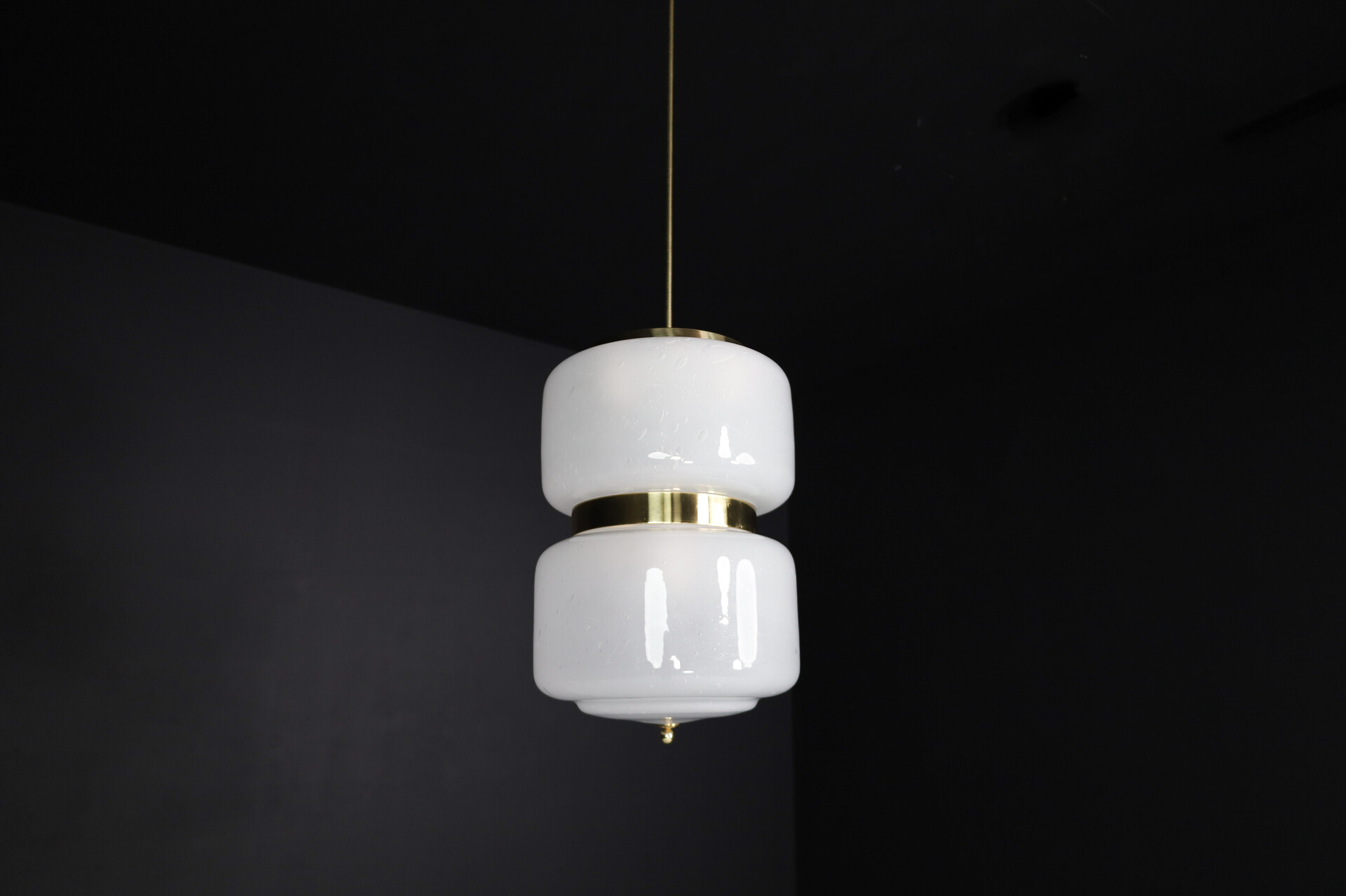 Modern Frosted Glass and brass pendant, Czechia 1970s Mid-20th century