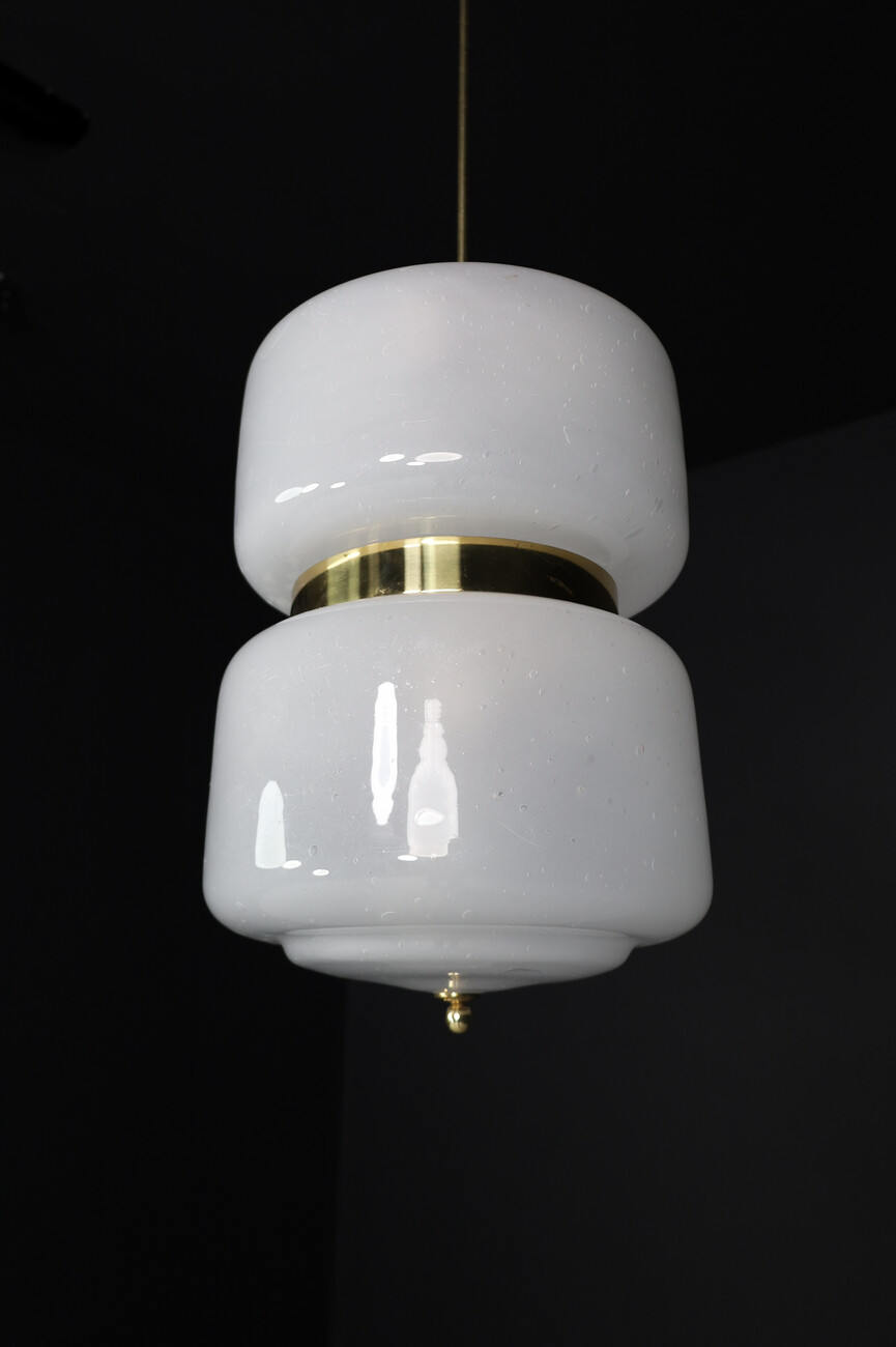 Modern Frosted Glass and brass pendant, Czechia 1970s Mid-20th century