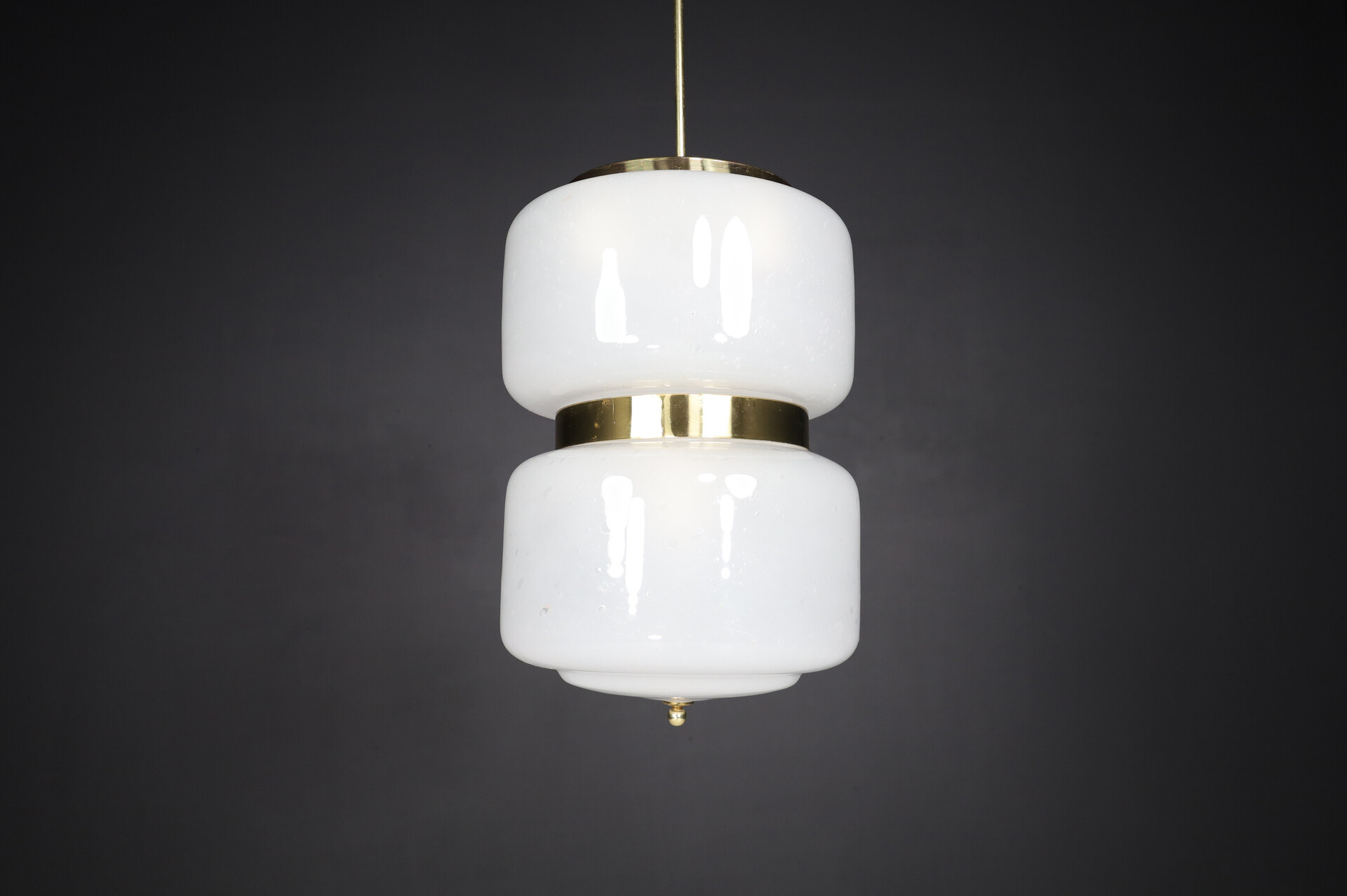 Modern Frosted Glass and brass pendant, Czechia 1970s Mid-20th century