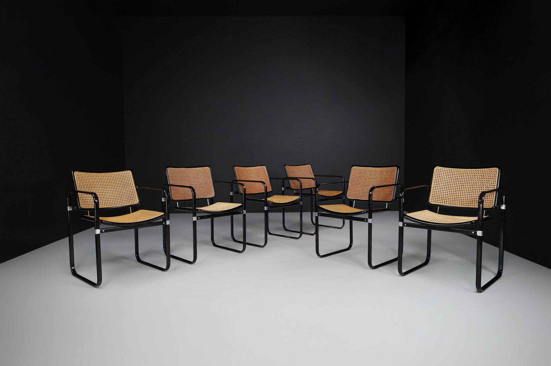 Modern Metal and cane armchairs, Italy 1980s Late-20th century