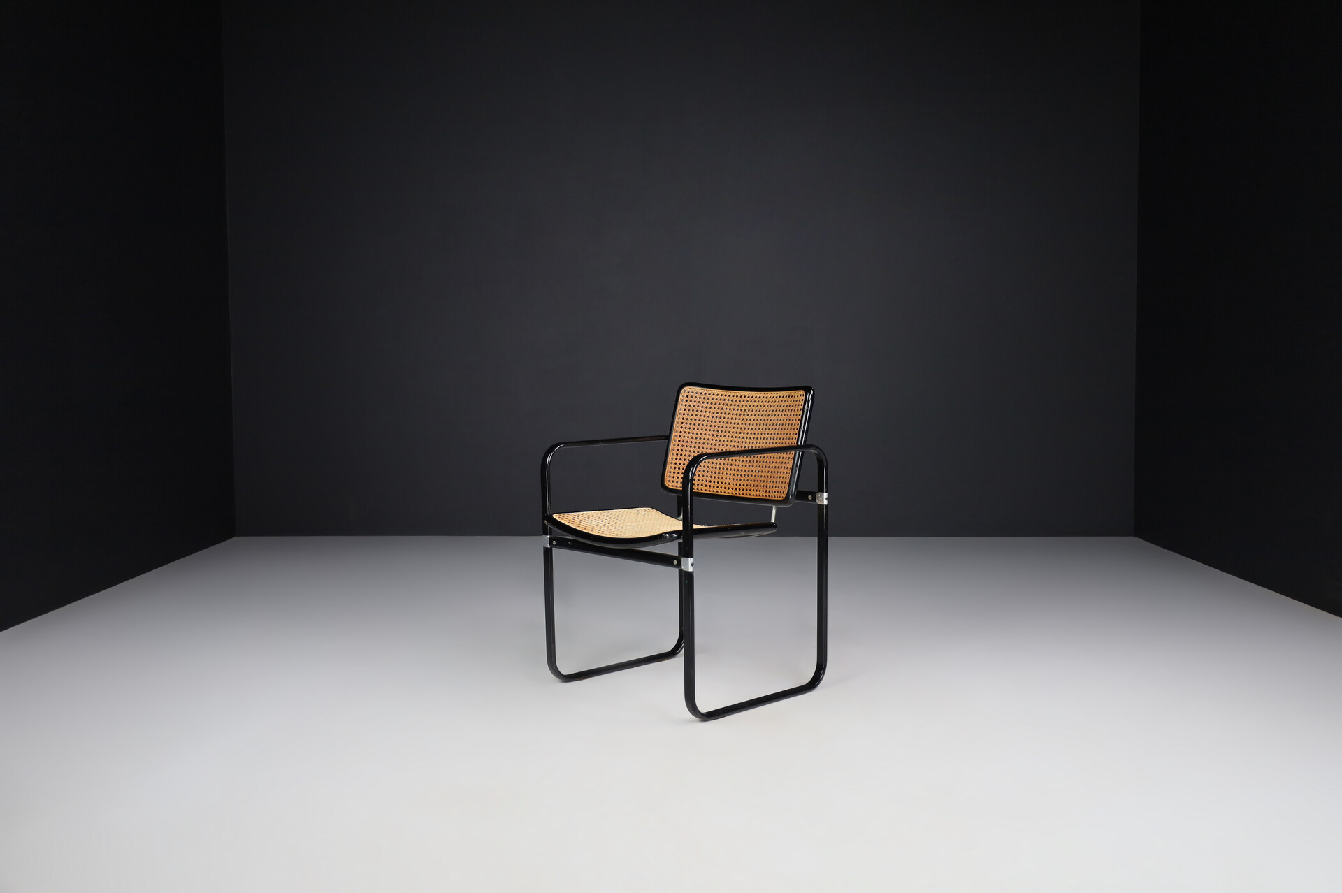 Modern Metal and cane armchairs, Italy 1980s Late-20th century