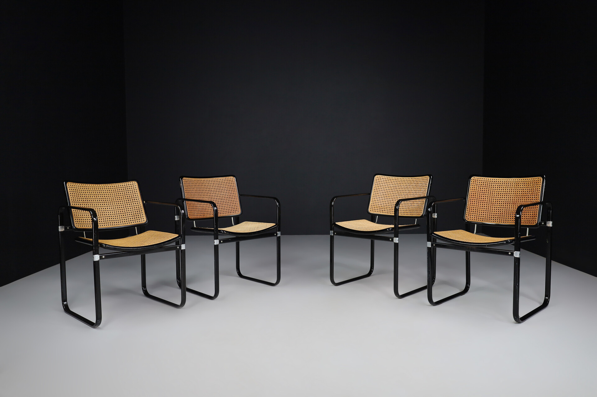 Modern Metal and cane armchairs, Italy 1980s Late-20th century