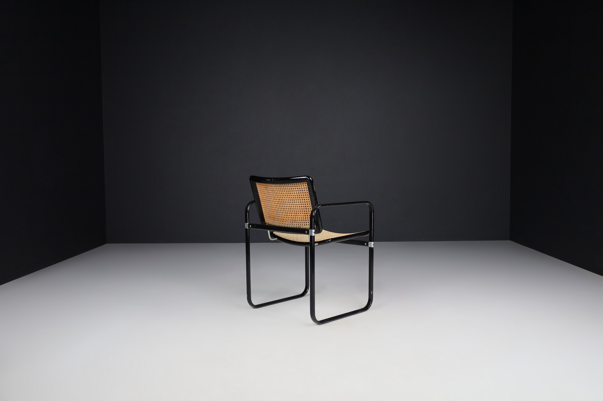 Modern Metal and cane armchairs, Italy 1980s Late-20th century