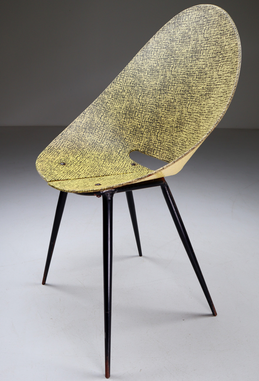 Modern Mid-Century French chair in yellow and black 1950s Mid-20th century