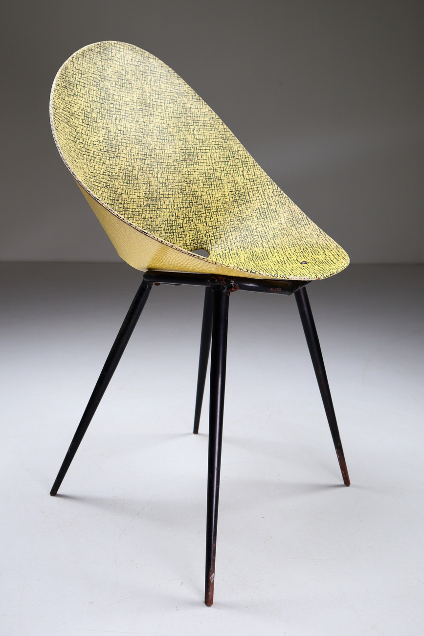 Modern Mid-Century French chair in yellow and black 1950s Mid-20th century