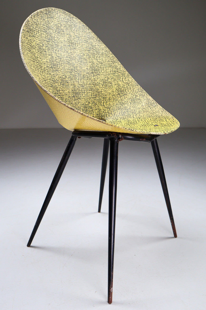 Modern Mid-Century French chair in yellow and black 1950s Mid-20th century