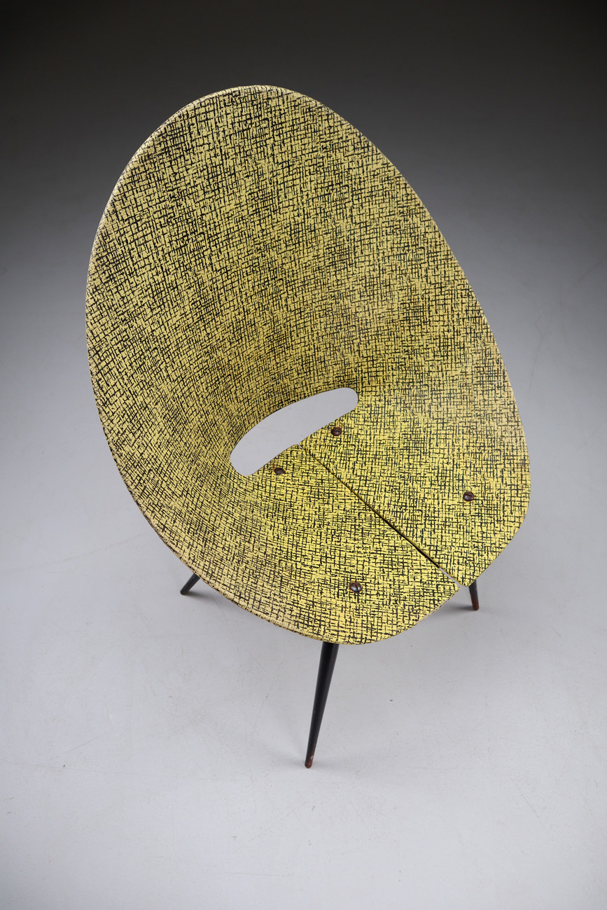 Modern Mid-Century French chair in yellow and black 1950s Mid-20th century