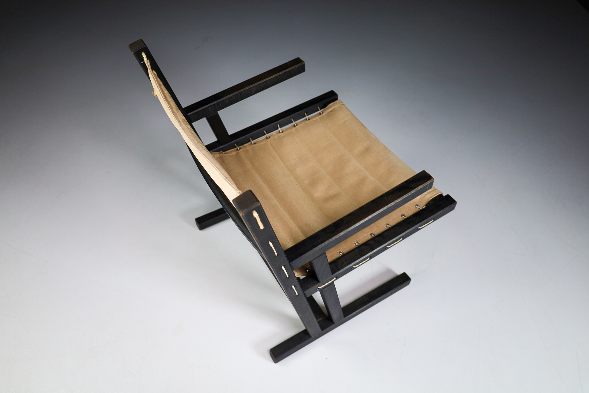 Modern Minimalist Dutch arm chairs in painted wood and linnen , The Netherlands 1970s Late-20th century