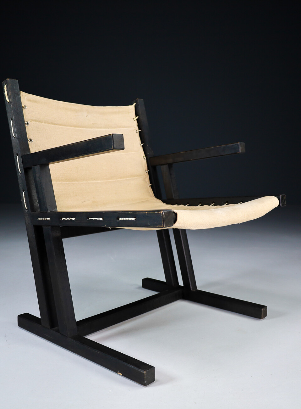 Modern Minimalist Dutch arm chairs in painted wood and linnen , The Netherlands 1970s Late-20th century