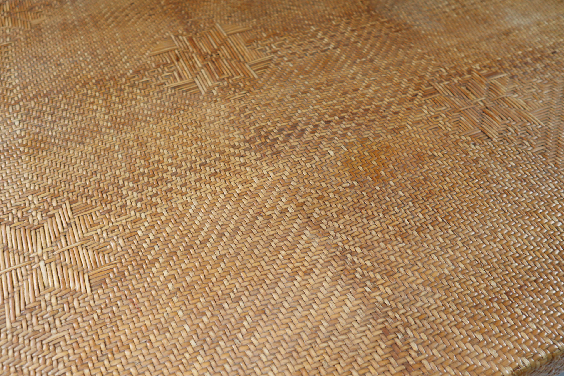 Modern Monumental  Rattan and Wood Coffee Table Mid-20th century