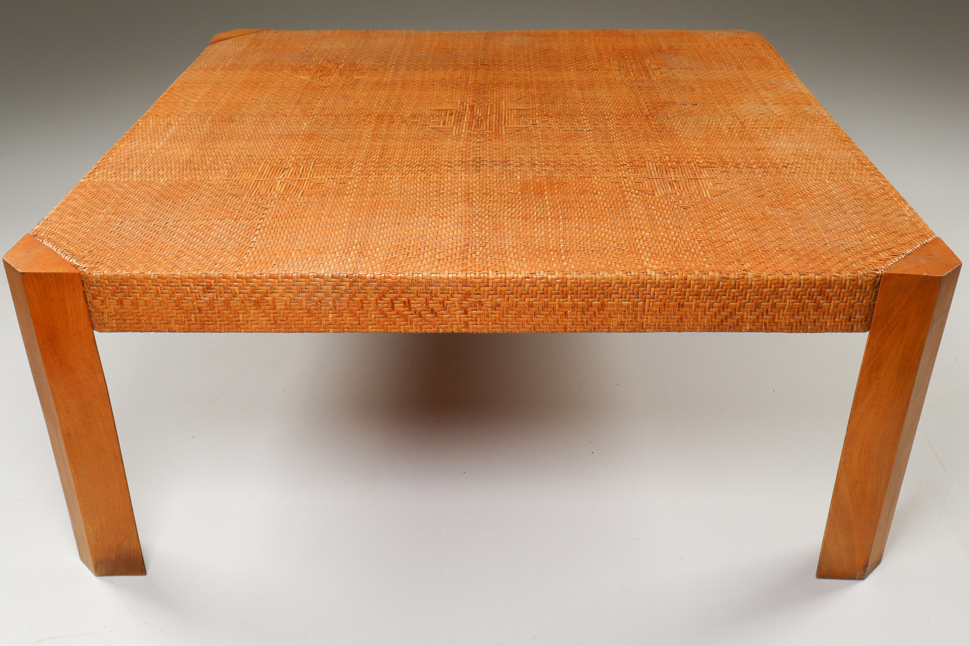 Modern Monumental  Rattan and Wood Coffee Table Mid-20th century