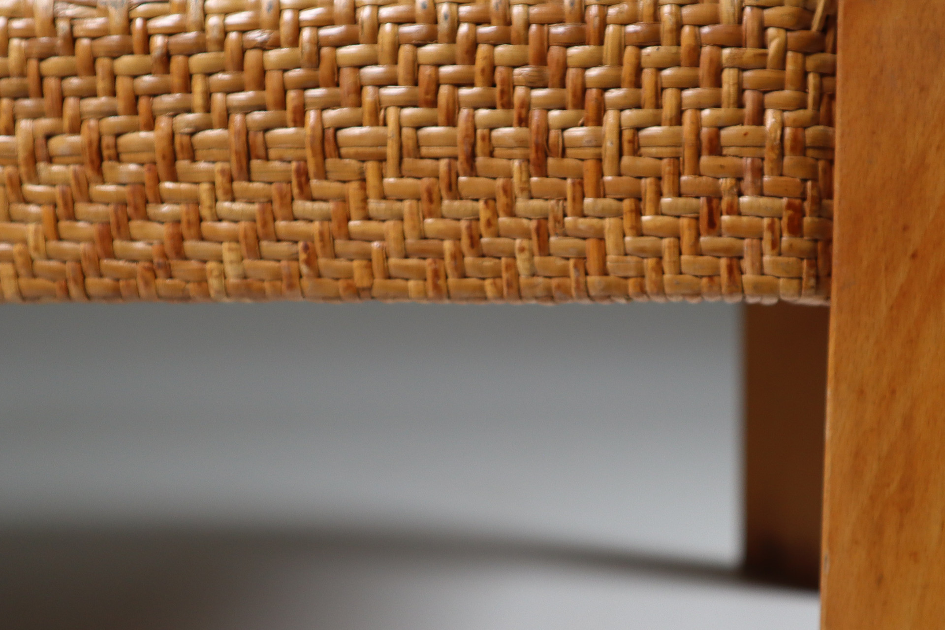 Modern Monumental  Rattan and Wood Coffee Table Mid-20th century