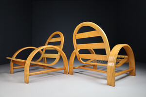 Modern Natural Bentwood Lounge chairs By Adalberto Dal Lago Italy 1970s Late-20th century