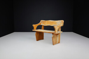 Modern Organice form wooden bench, France 1970s Late-20th century