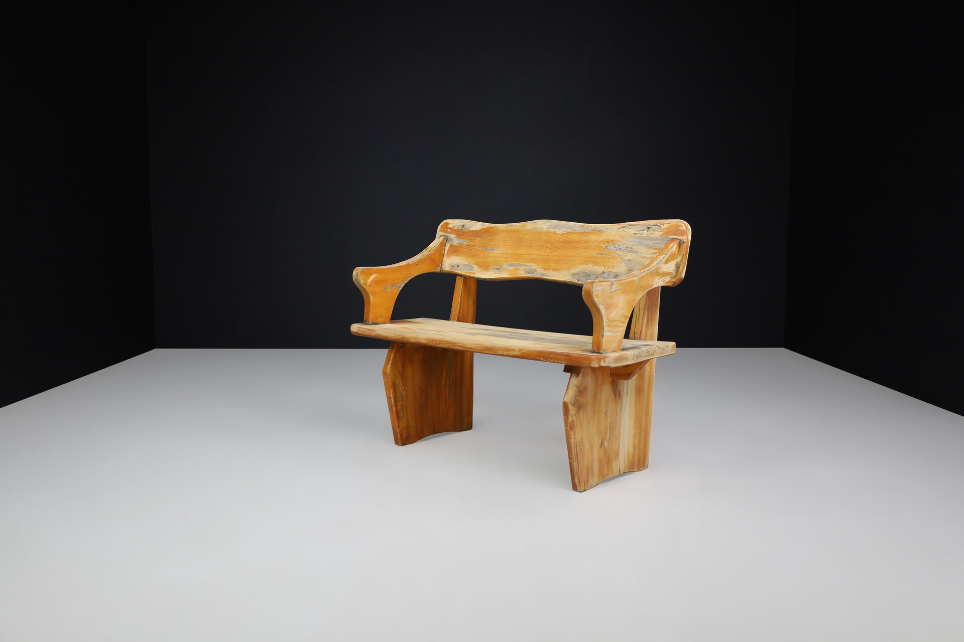 Modern Organice form wooden bench, France 1970s Late-20th century