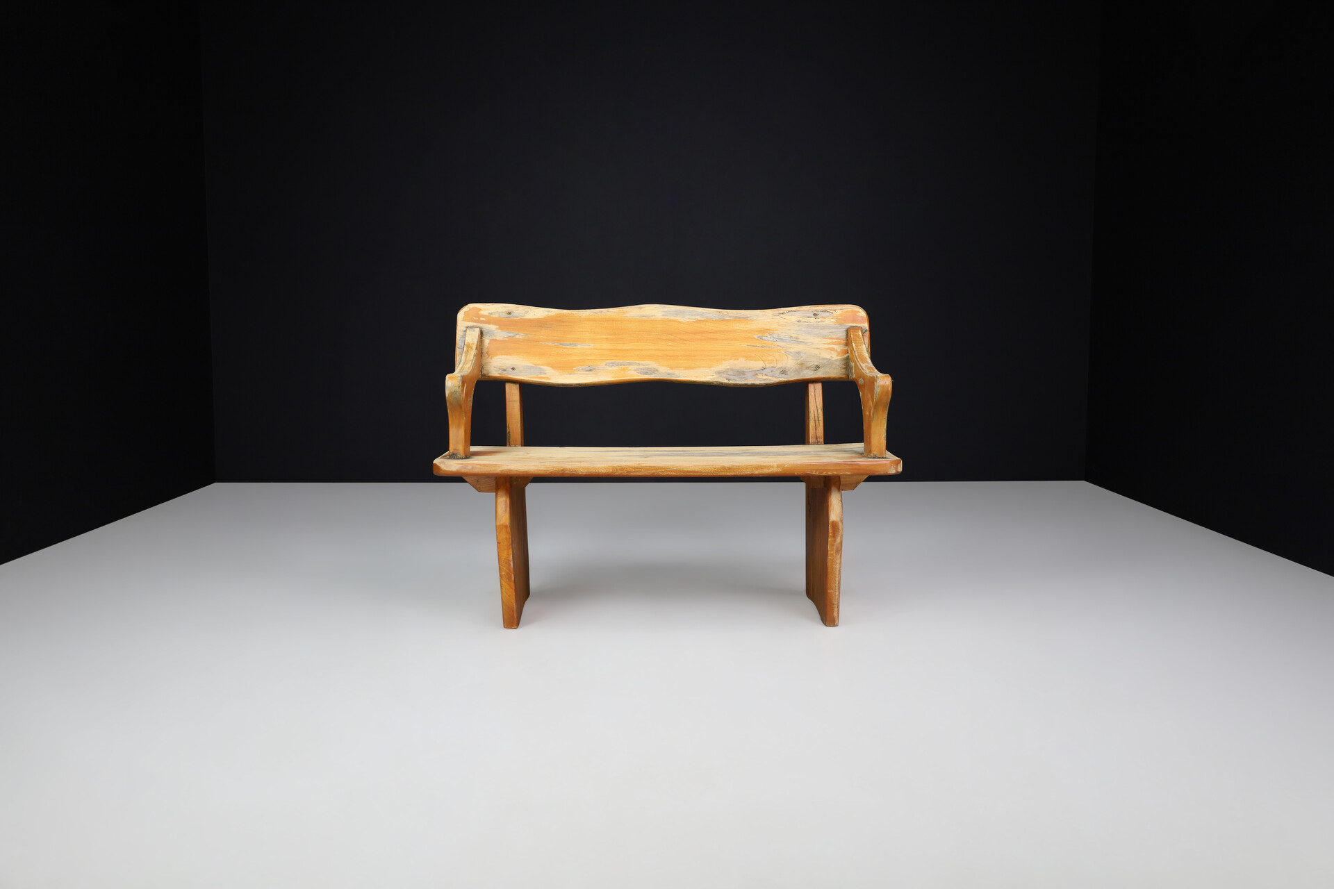 Modern Organice form wooden bench, France 1970s Late-20th century