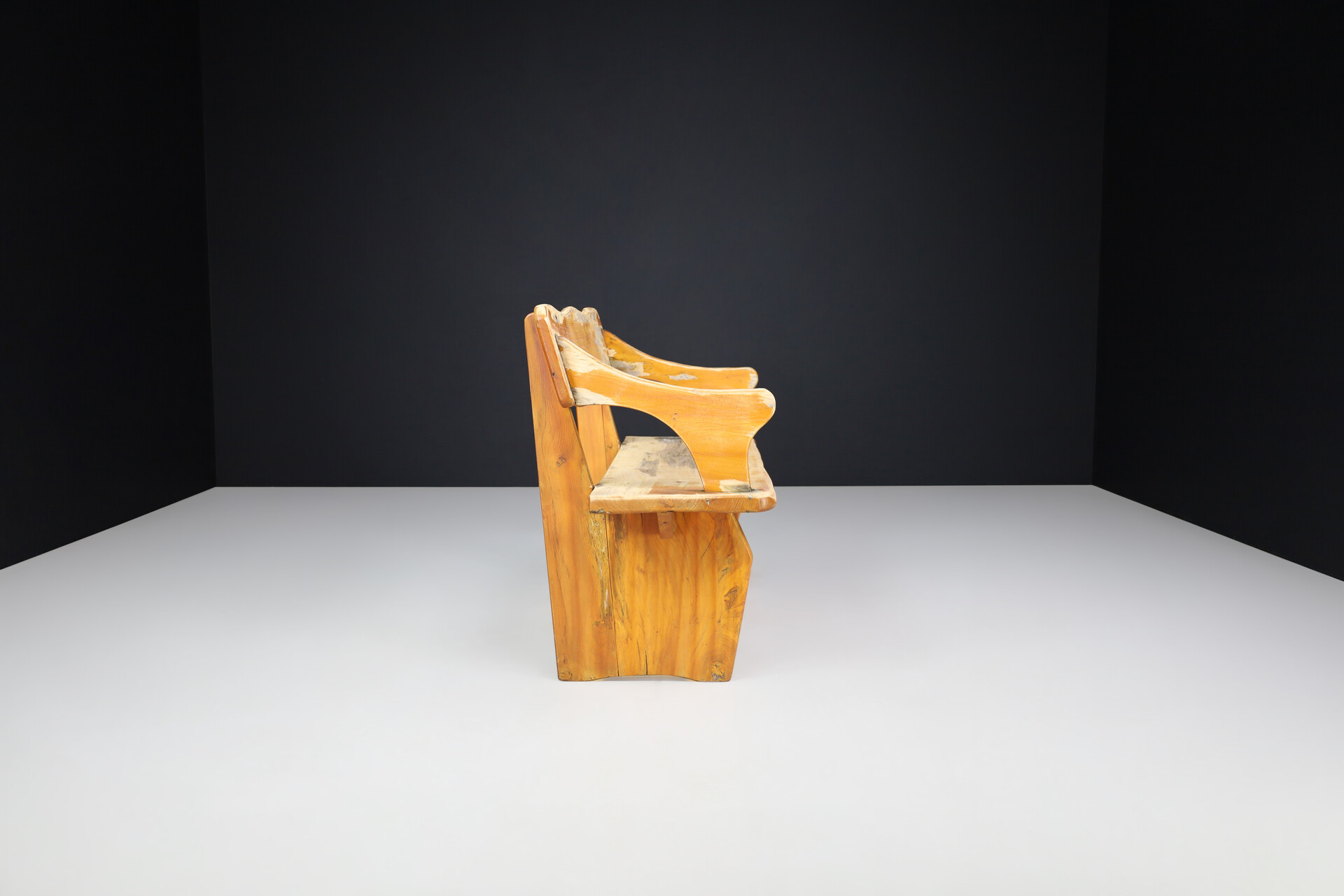 Modern Organice form wooden bench, France 1970s Late-20th century