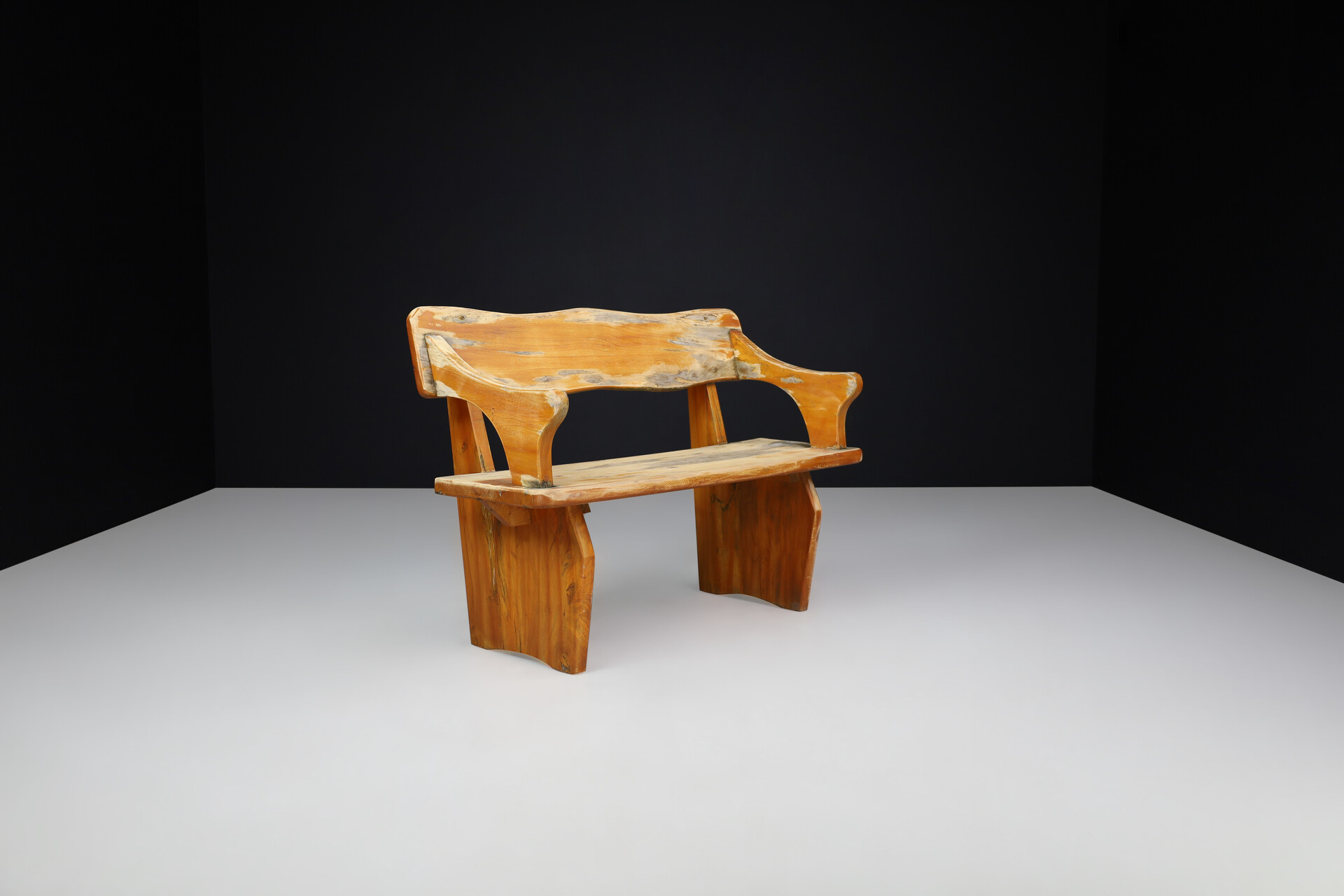 Modern Organice form wooden bench, France 1970s Late-20th century