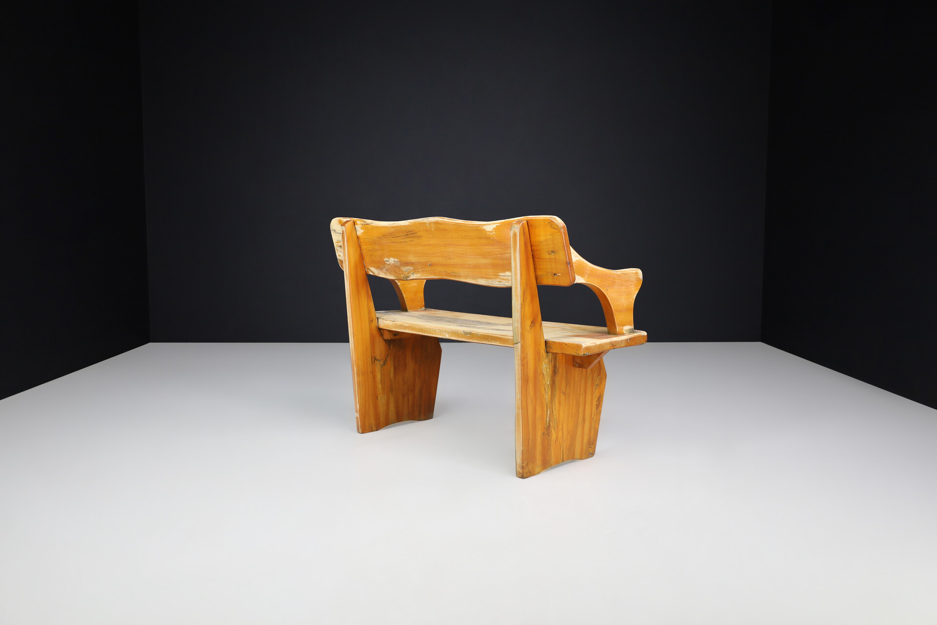 Modern Organice form wooden bench, France 1970s Late-20th century