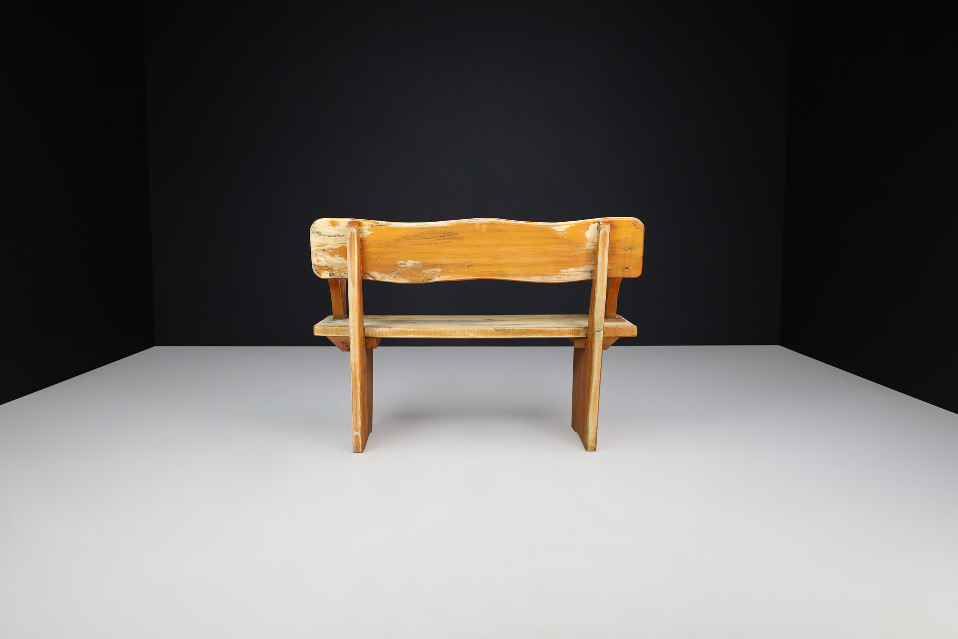 Modern Organice form wooden bench, France 1970s Late-20th century