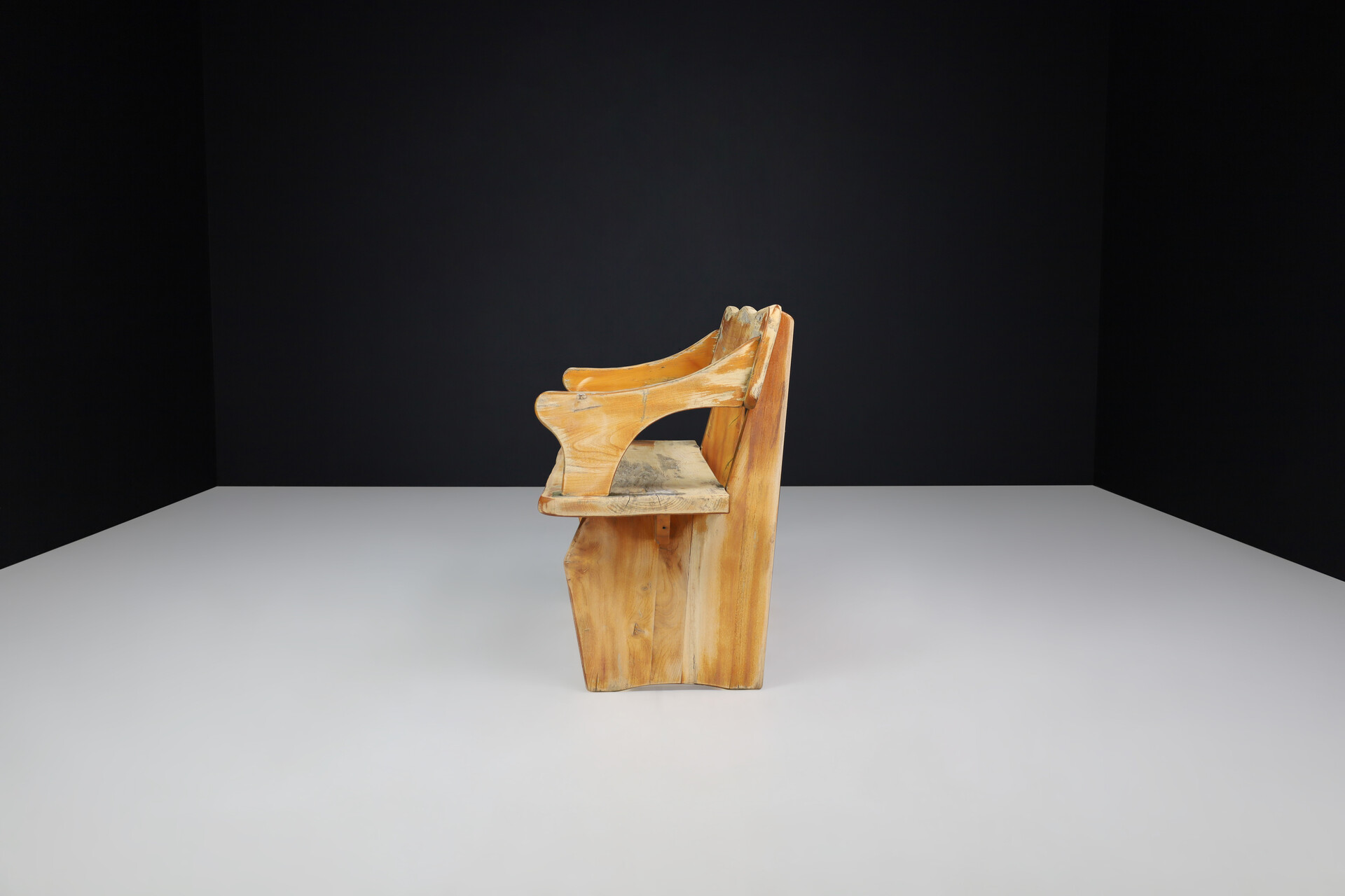 Modern Organice form wooden bench, France 1970s Late-20th century