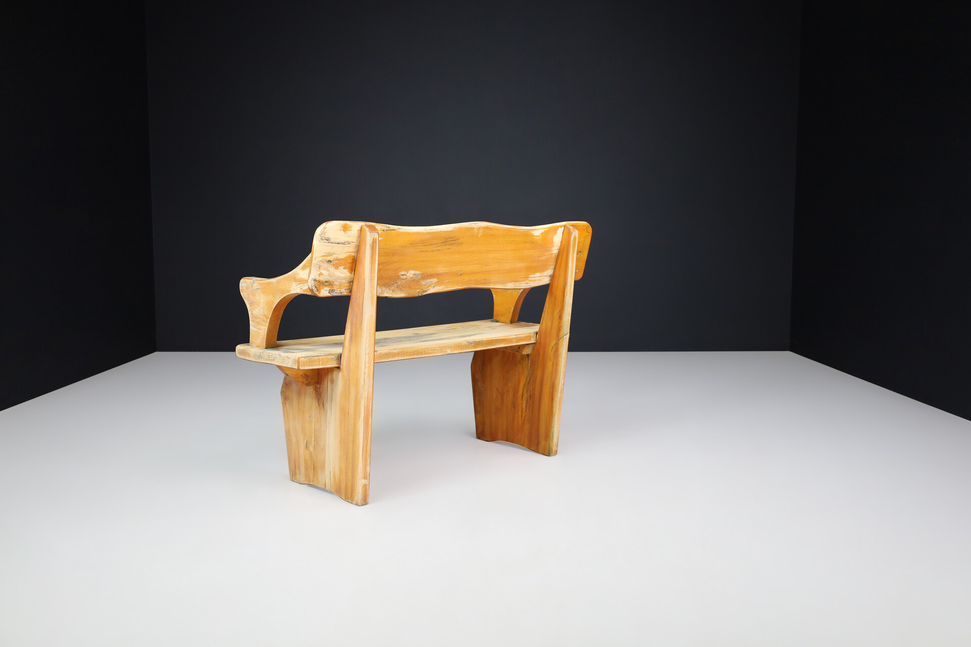 Modern Organice form wooden bench, France 1970s Late-20th century