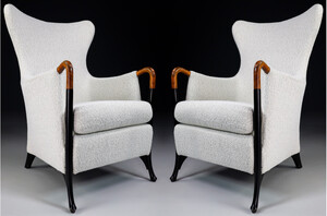 Modern Progetti wing chair armchairs by Umberto Asnago for Giorgetti in New Bouclé Wool Fabric Italy 1980s Late-20th century