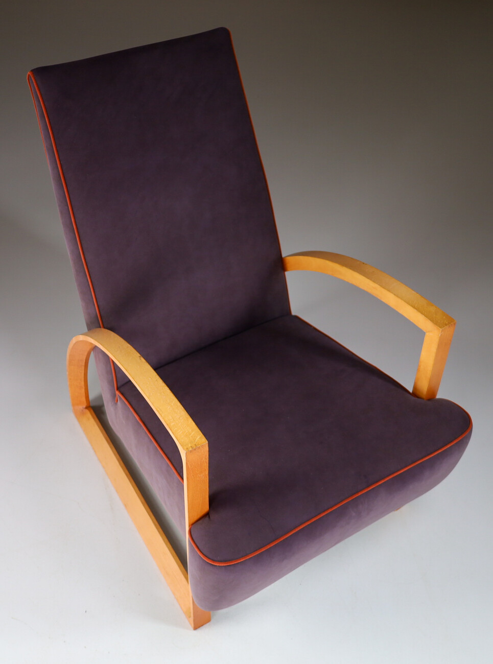 Modern Set/2 Dutch Design Arm chairs in oak and velours , The Netherlands Late-20th century