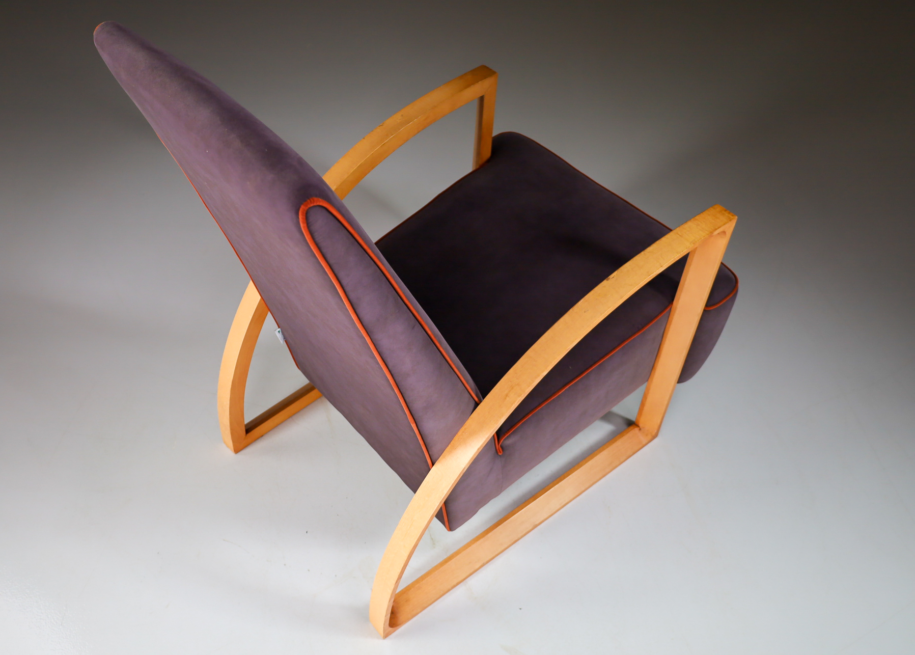 Modern Set/2 Dutch Design Arm chairs in oak and velours , The Netherlands Late-20th century