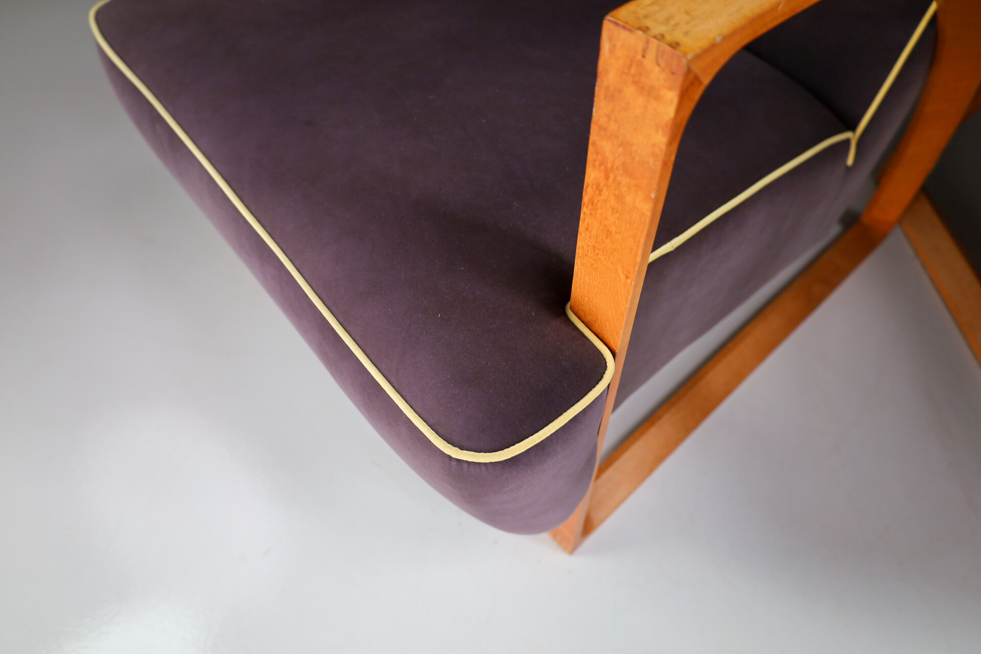 Modern Set/2 Dutch Design Arm chairs in oak and velours , The Netherlands Late-20th century