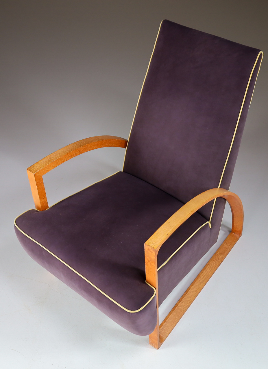 Modern Set/2 Dutch Design Arm chairs in oak and velours , The Netherlands Late-20th century