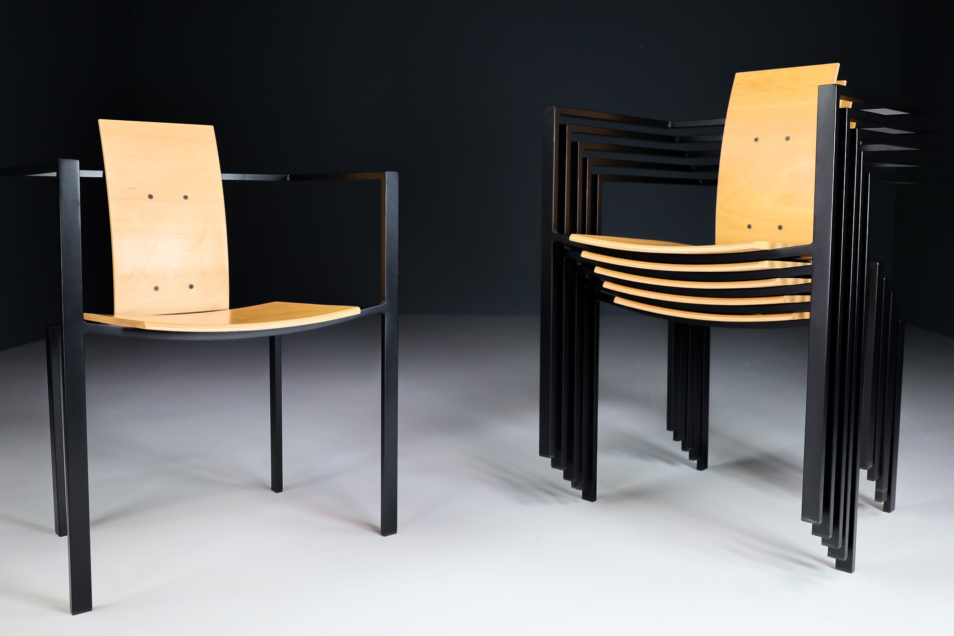 Modern Set/6 Memphis style design chairs by Friedrich Förster, 1980s Late-20th century