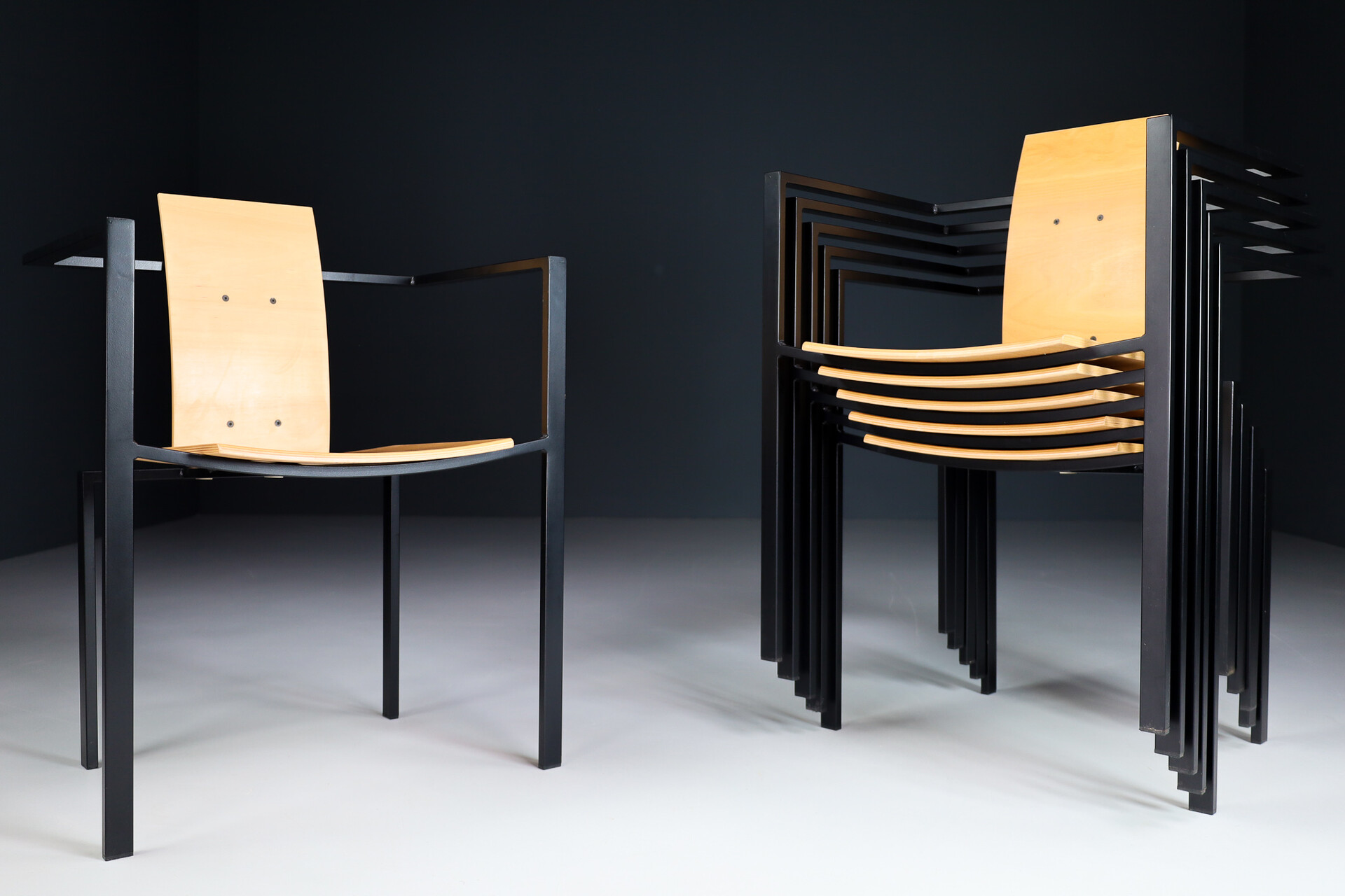 Modern Set/6 Memphis style design chairs by Friedrich Förster, 1980s Late-20th century