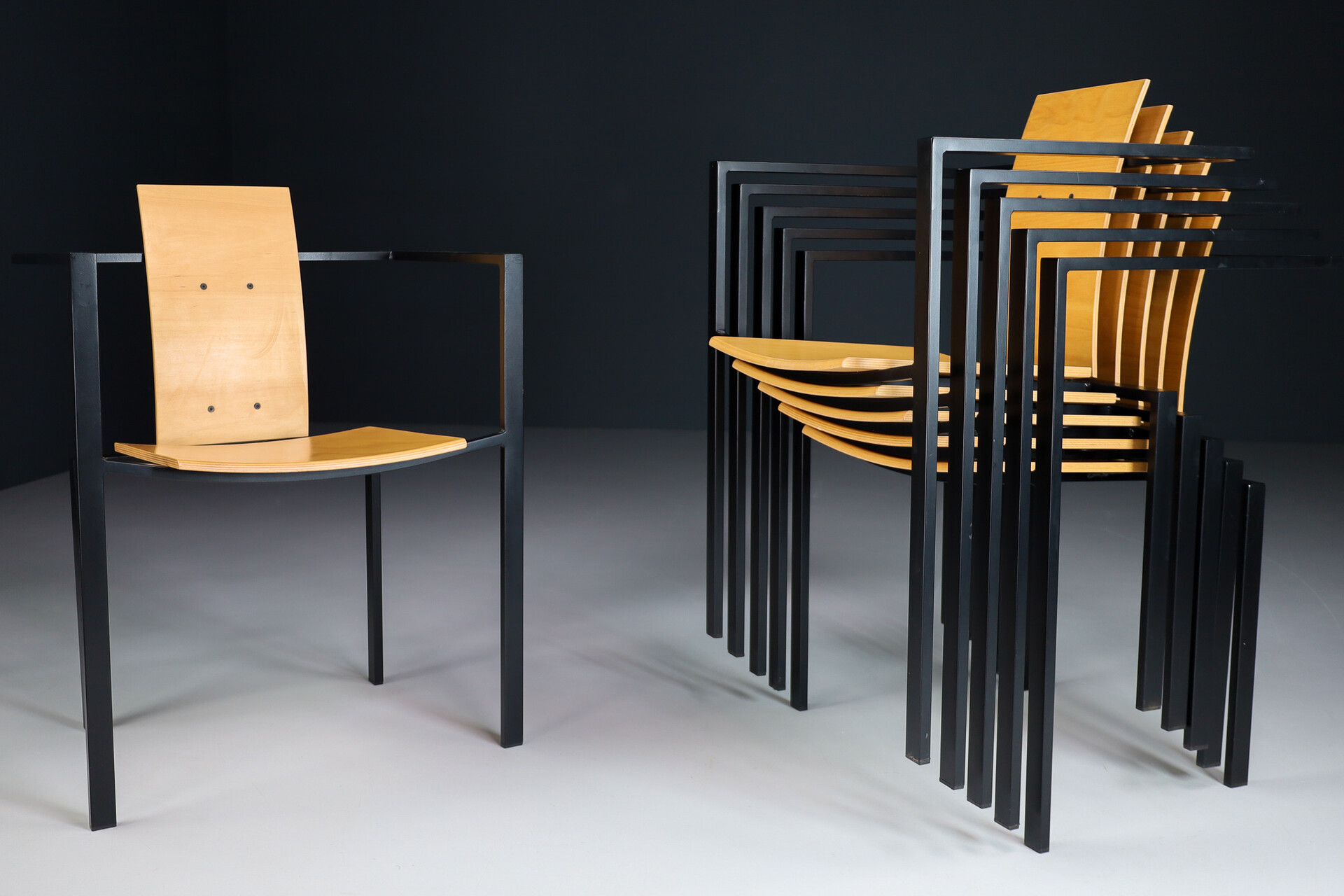 Modern Set/6 Memphis style design chairs by Friedrich Förster, 1980s Late-20th century
