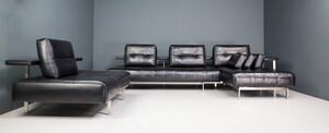 Modern Vintage Rolf Benz Dono Leather Sofa Black Corner Sofa Couch + 2 seat sofa 21 th century