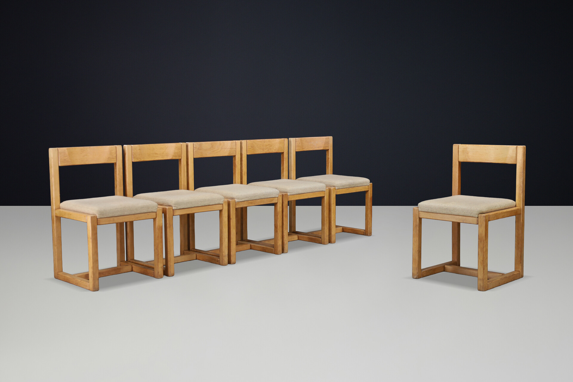 Modernist oak and Jute Diningroom chairs, Belgium 1970s Late-20th century