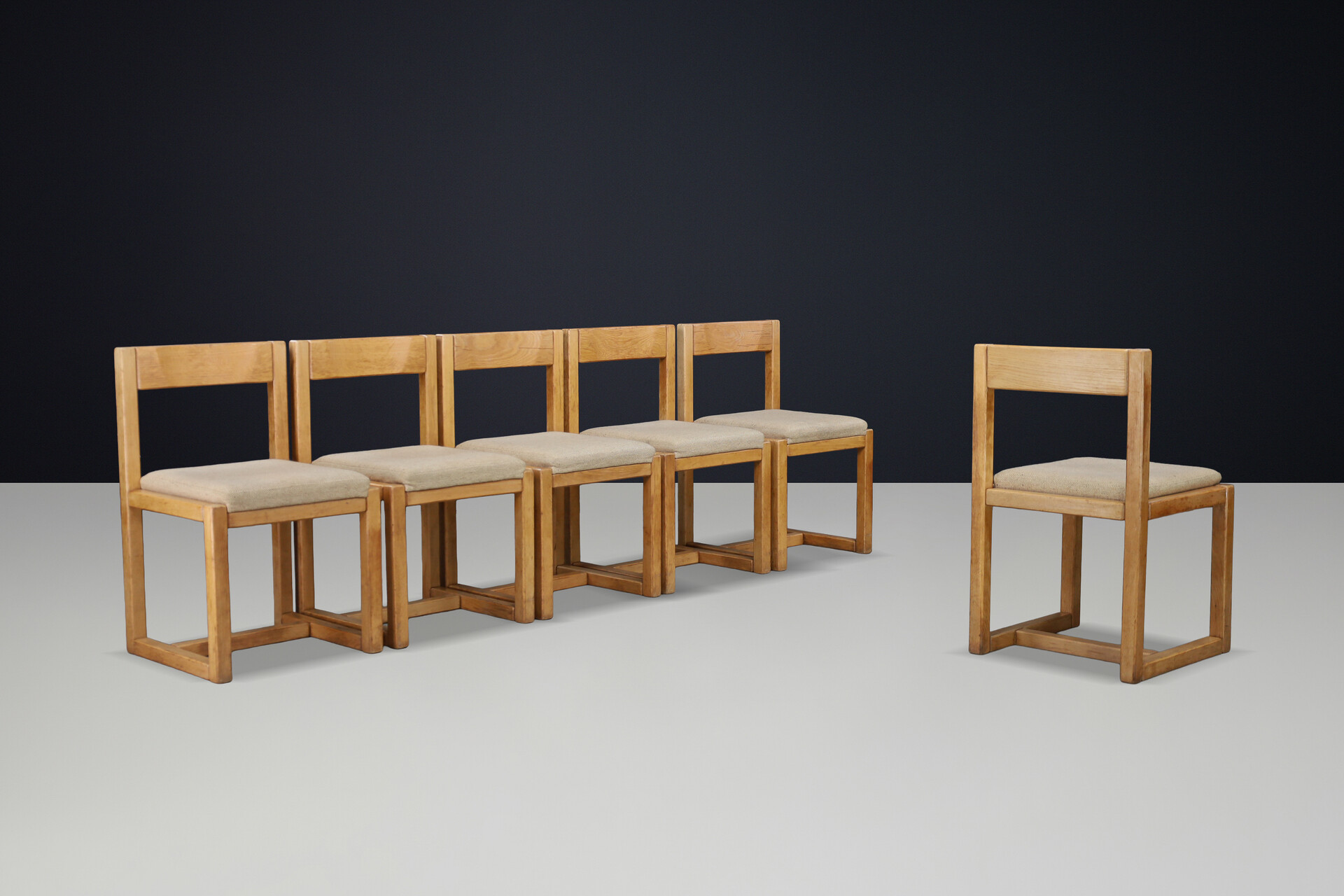 Modernist oak and Jute Diningroom chairs, Belgium 1970s Late-20th century