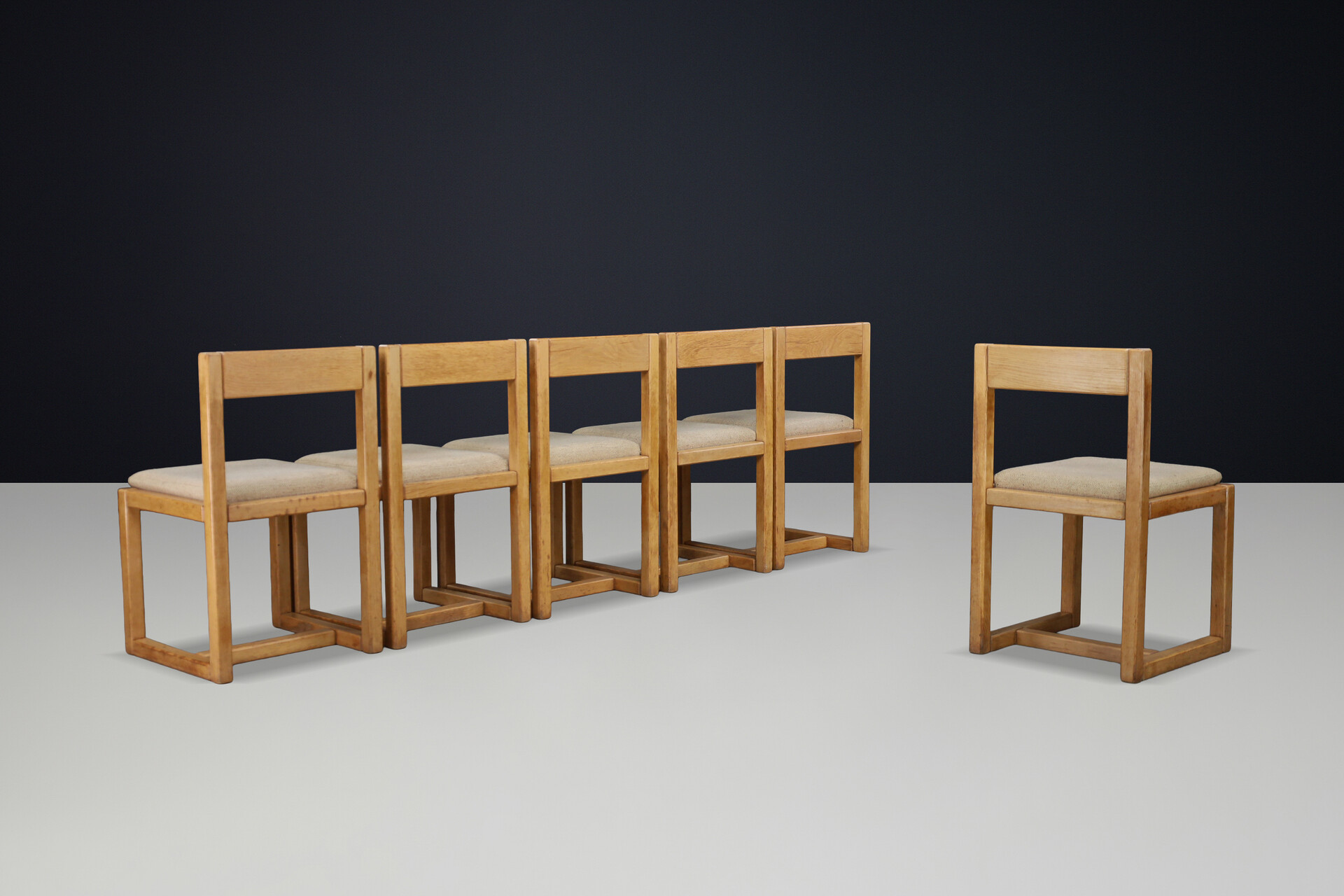 Modernist oak and Jute Diningroom chairs, Belgium 1970s Late-20th century
