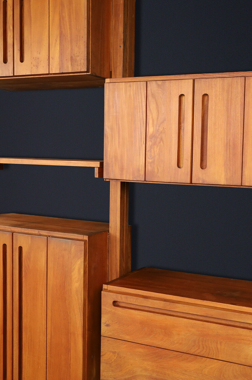Modular Elmwood Bookcase in the Style of Pierre Chapo, France, 1960s Mid-20th century