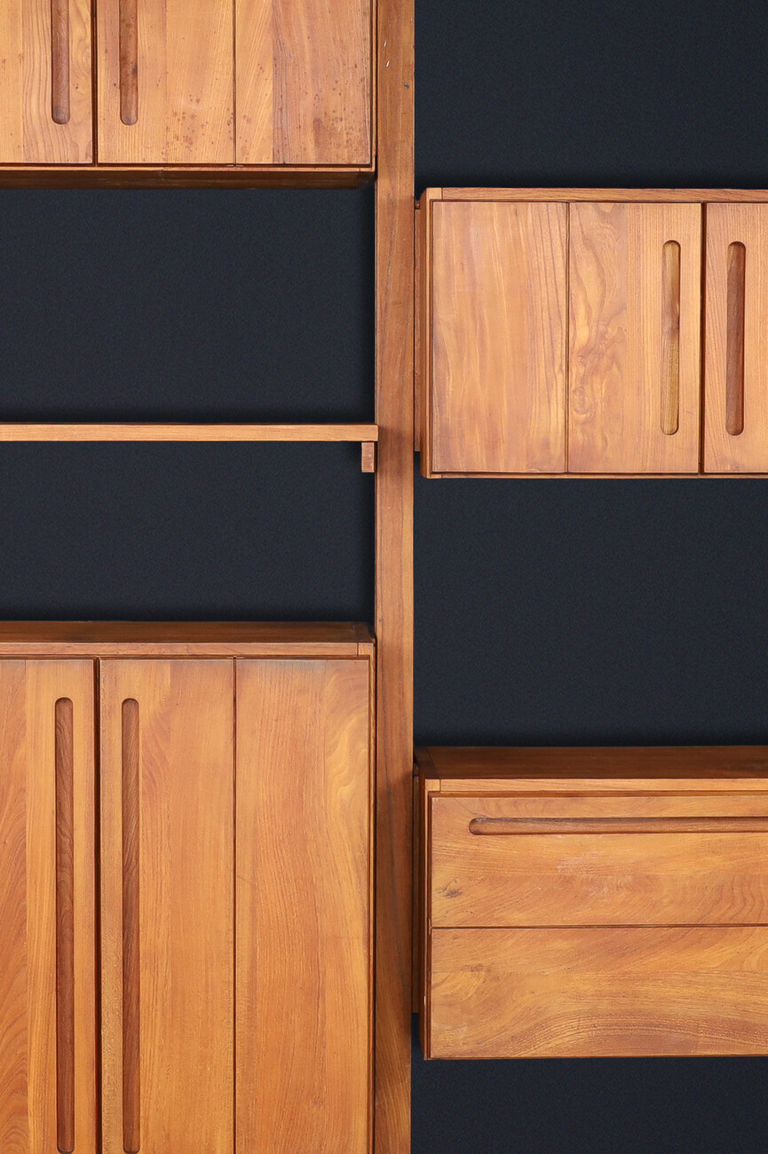 Modular Elmwood Bookcase in the Style of Pierre Chapo, France, 1960s Mid-20th century
