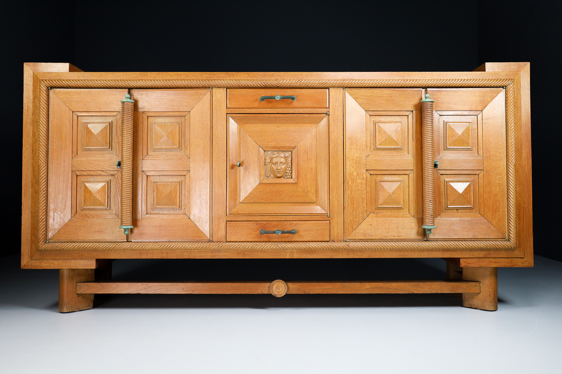 Monumental Art-Deco Sideboard in oak and bronze, France 1930s Early-20th century