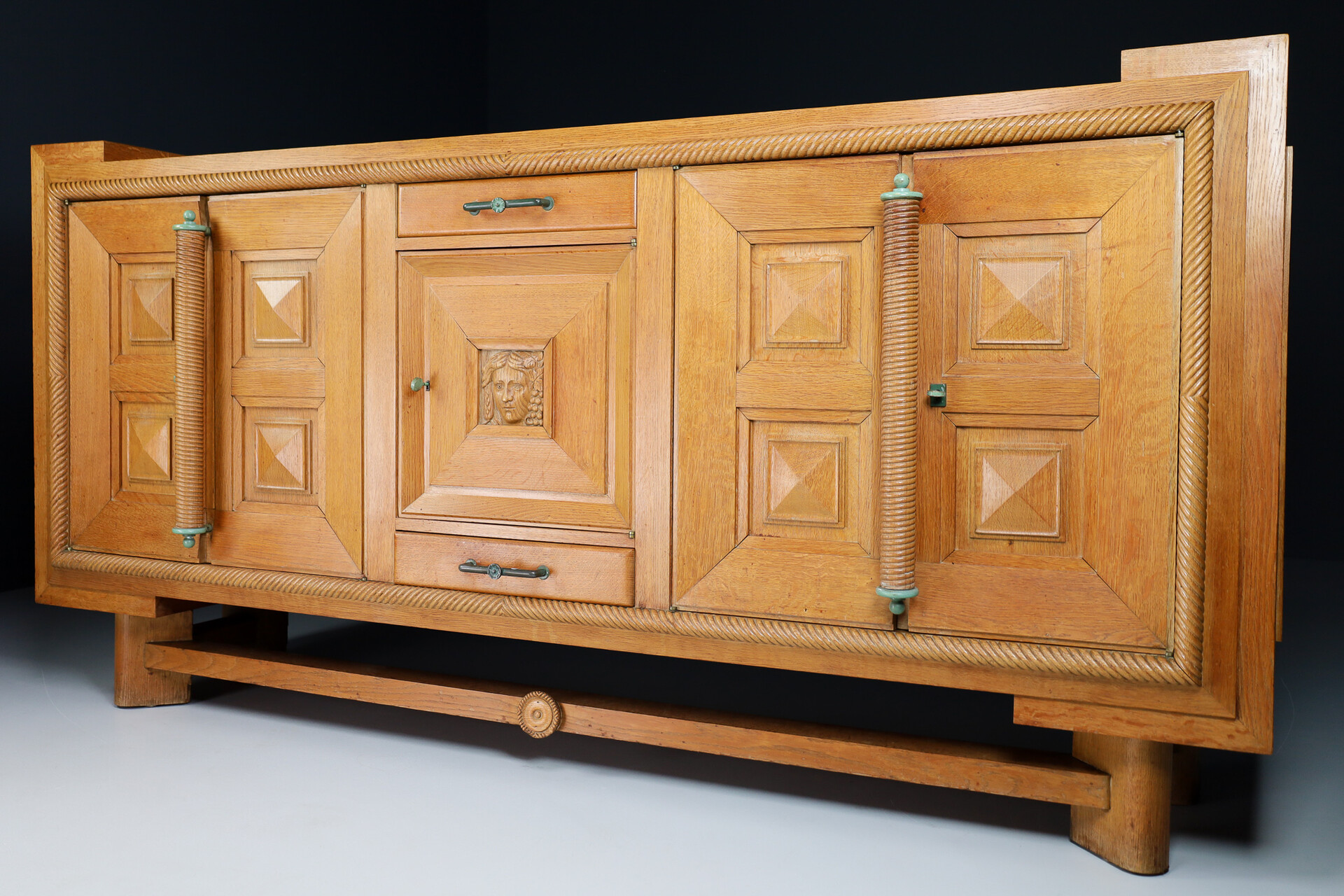 Monumental Art-Deco Sideboard in oak and bronze, France 1930s Early-20th century