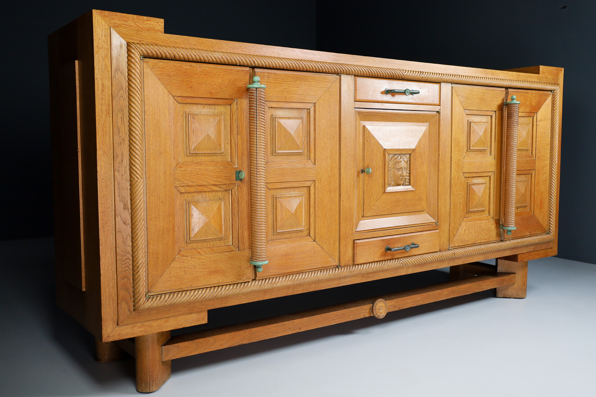 Monumental Art-Deco Sideboard in oak and bronze, France 1930s Early-20th century