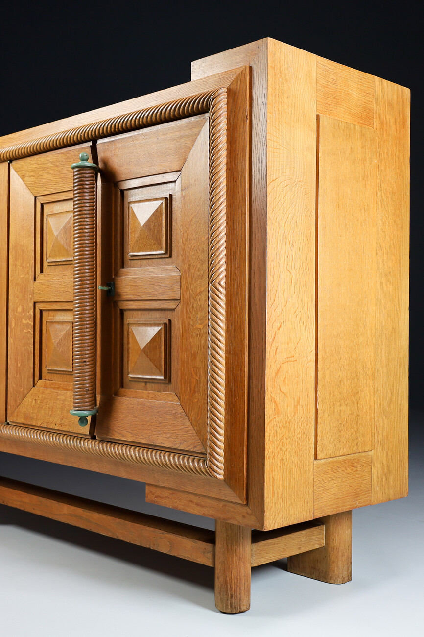 Monumental Art-Deco Sideboard in oak and bronze, France 1930s Early-20th century
