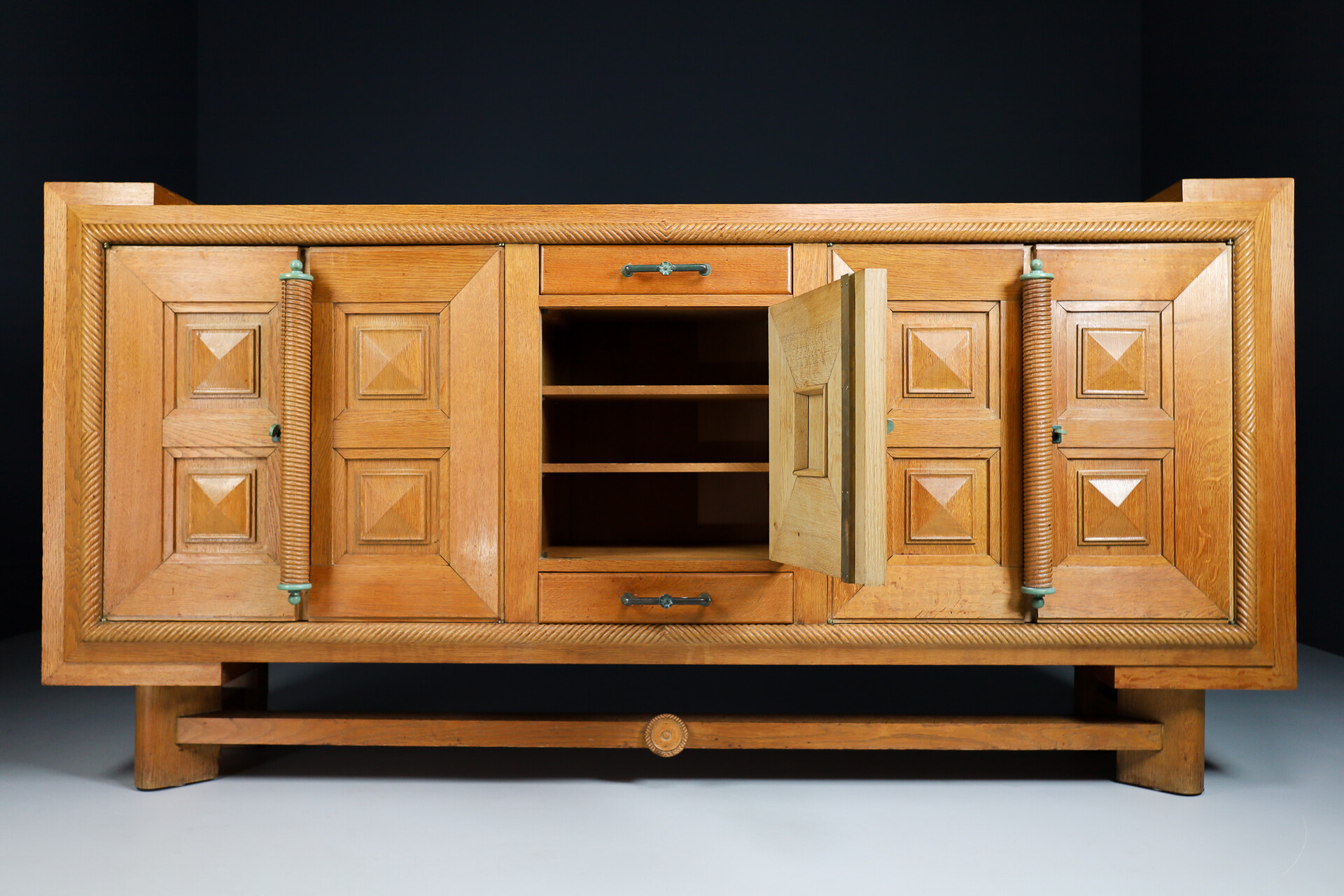 Monumental Art-Deco Sideboard in oak and bronze, France 1930s Early-20th century