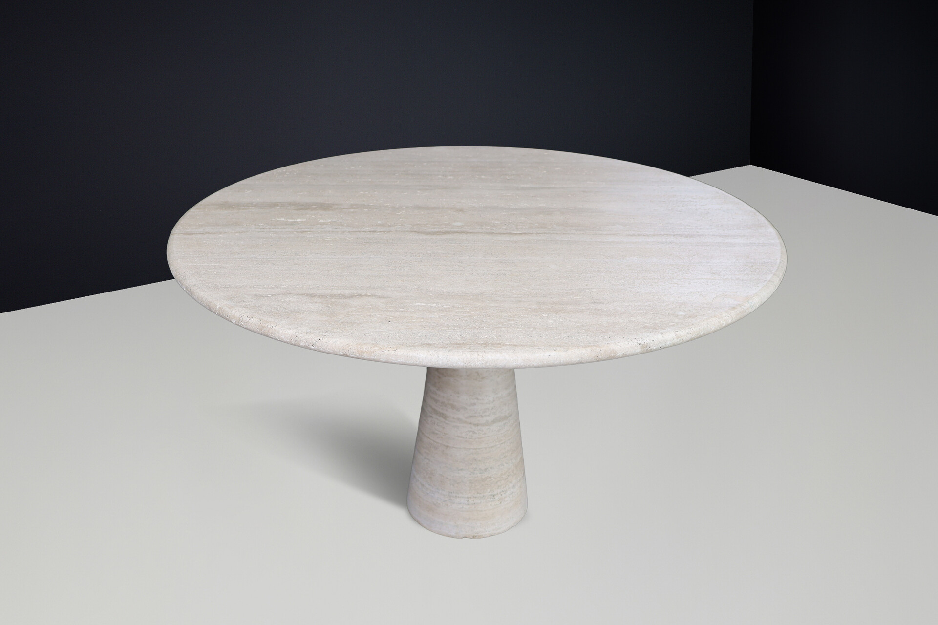 Monumental Italian Travertine Round Dining Table with Cone Base, 1970s Late-20th century