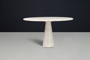 Monumental Italian Travertine Round Dining Table with Cone Base, 1970s Late-20th century