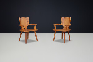 Monumental Swedish Pine Armchairs, 1950s – Sculptural Rustic Modernism Mid-20th century