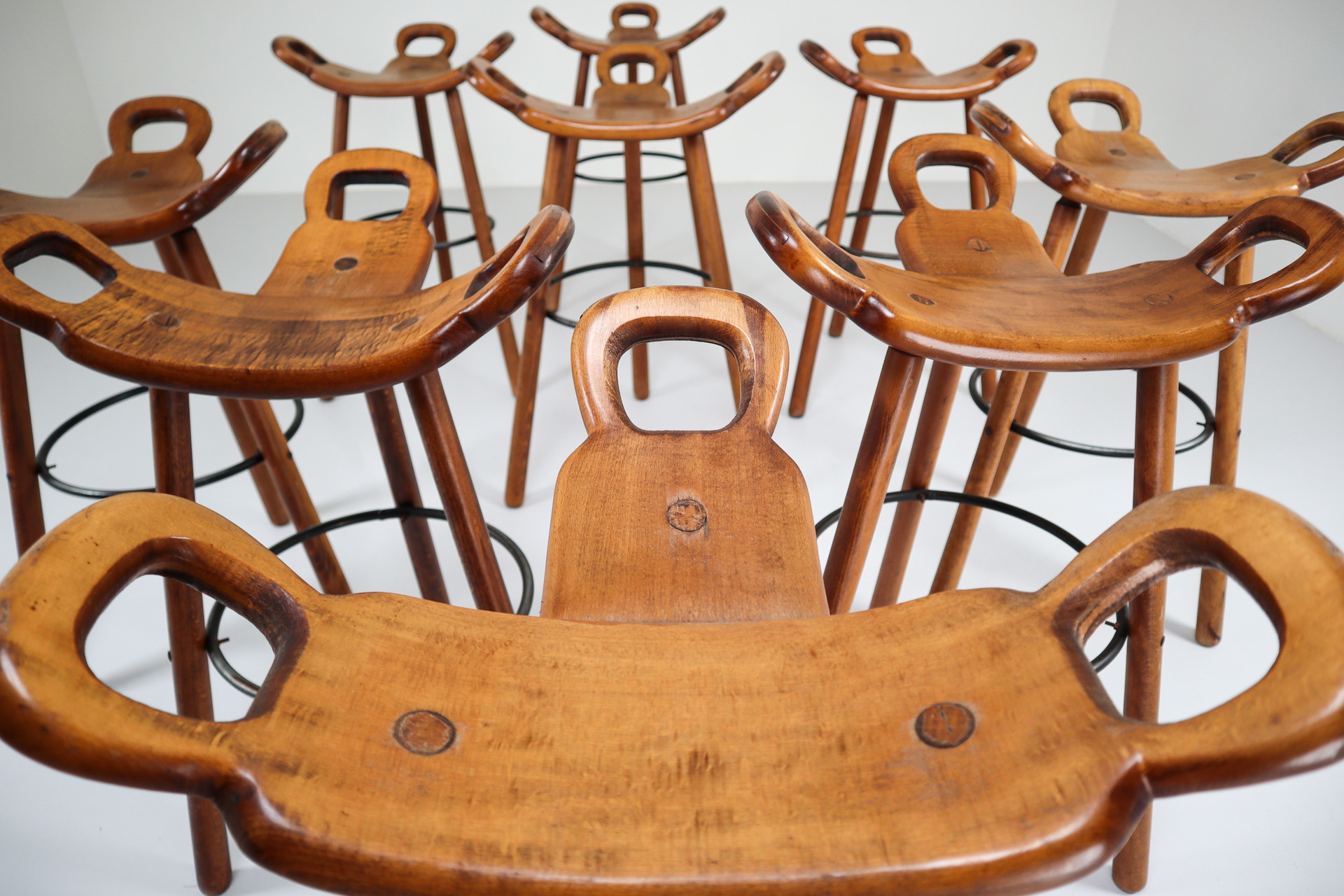 Nine Blond 'Marbella' Barstools by Sergio Rodrigues for Confonorm Spain 1970s 